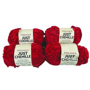 Premier JUST CHENILLE Yarn 65 yards (Lot of 4) CRIMSON Crochet Super Bulky NEW